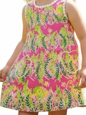 Lilly Pulitzer Girls Dress Giraffe and Tigers Derby pink 6 Millionaire's Row